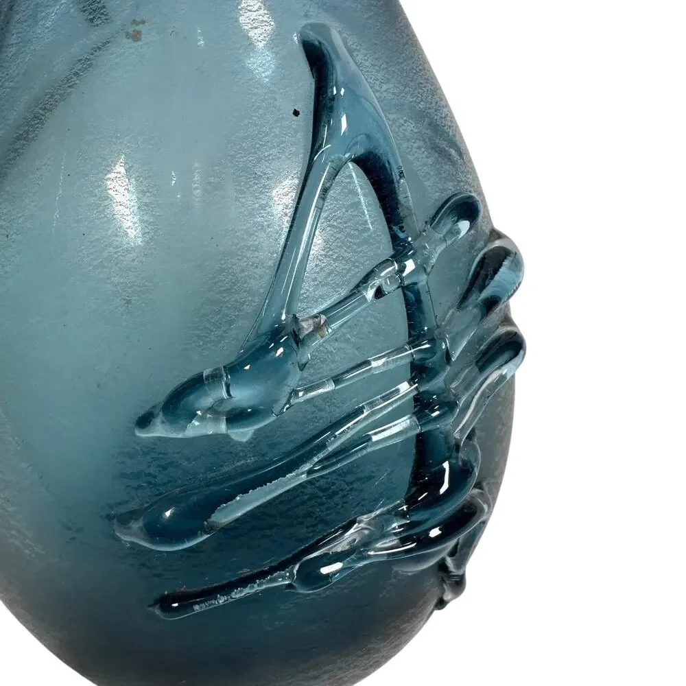 Vintage Buzz Williams Signed Art Glass Hand Blown Vase Blue Subtle Mottled‎ 1983